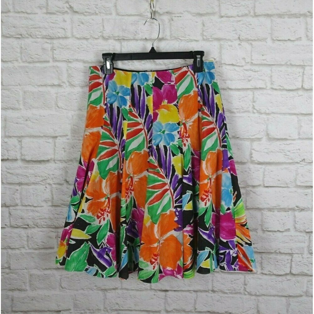 Lauren Ralph Lauren Floral Skirt Multicolor Flower Lined Cotton Colorful Size 2